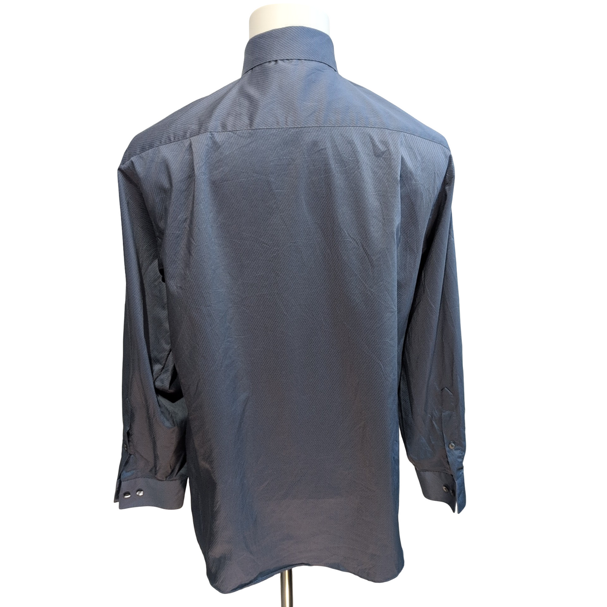 Chemise Van Heusen M L gris foncé rayures gaufrées manches longues coton