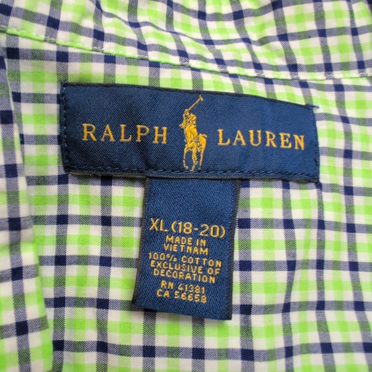 Chemise Ralph Lauren Enfant XL 18-20 Vert Bleu Carreaux Shirt Button Down