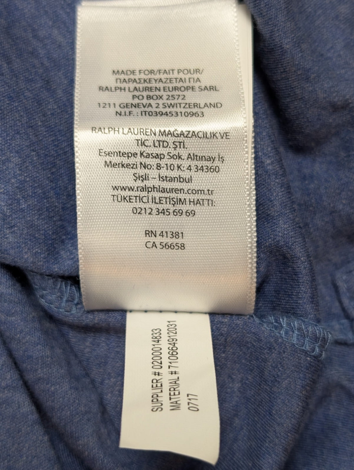 Polo manches courtes Polo Ralph Lauren XL bleu chiné logo orange Pima Soft Touch