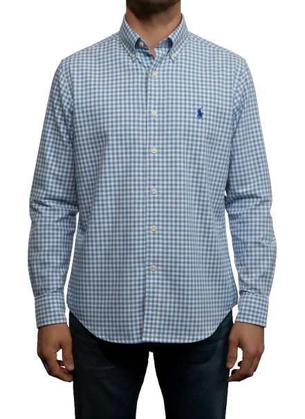 Chemise Ralph Lauren bleu ciel petits carreaux taille XL #2511