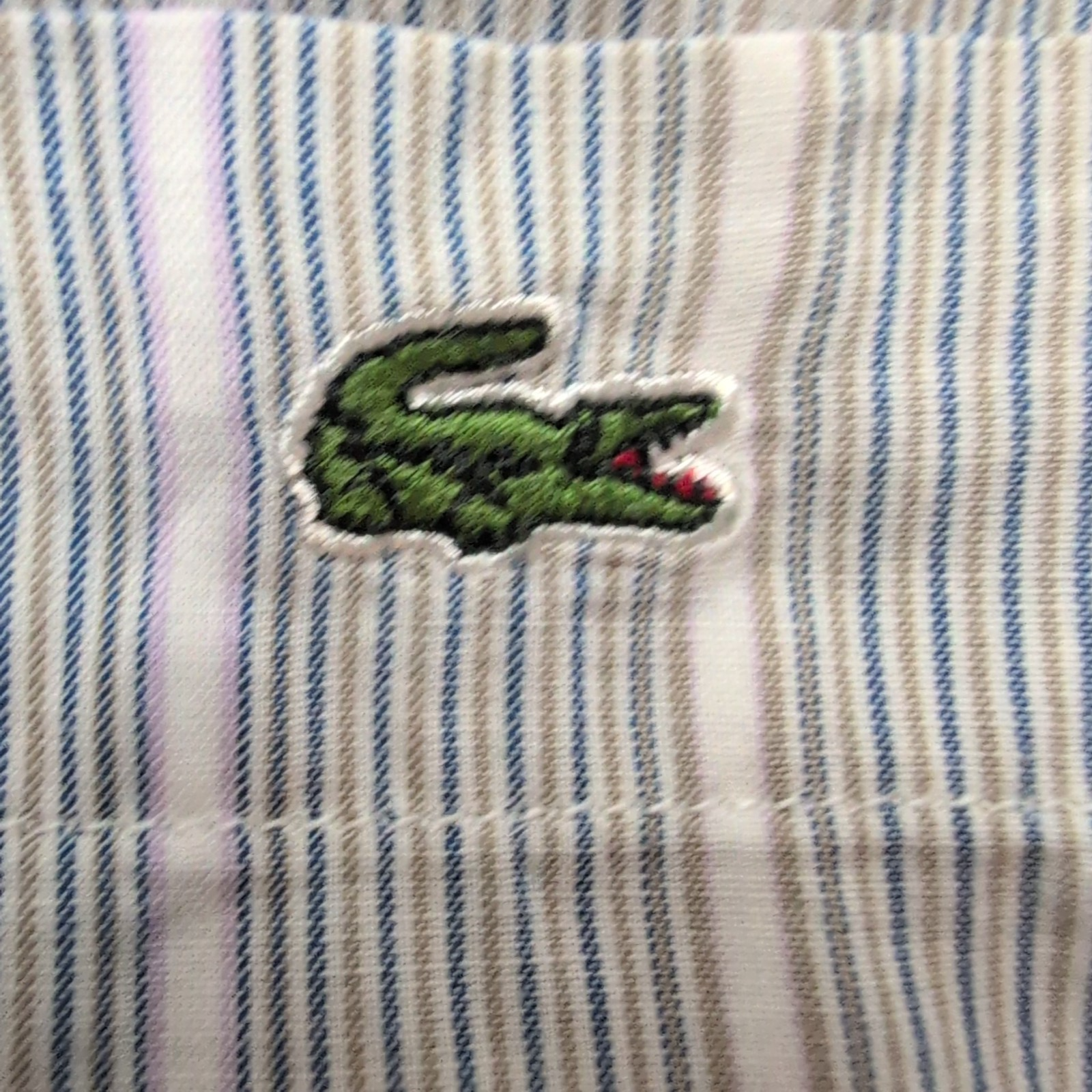 Chemise Lacoste XL Bleu Rayures Made in Hong Kong 100% Coton Été