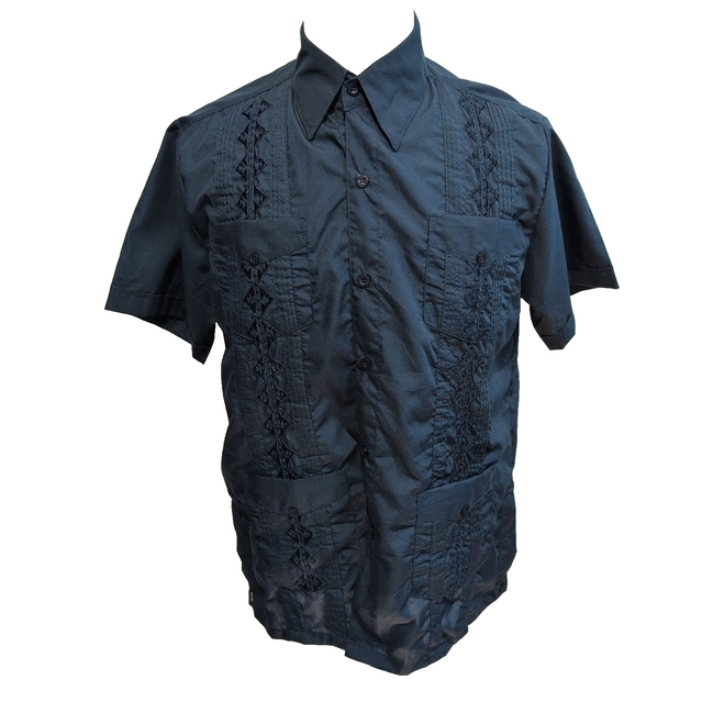 Chemise Hawaïenne AIS S Cuba Panama Bleu Marine 4 Poches Brodée manches courtes