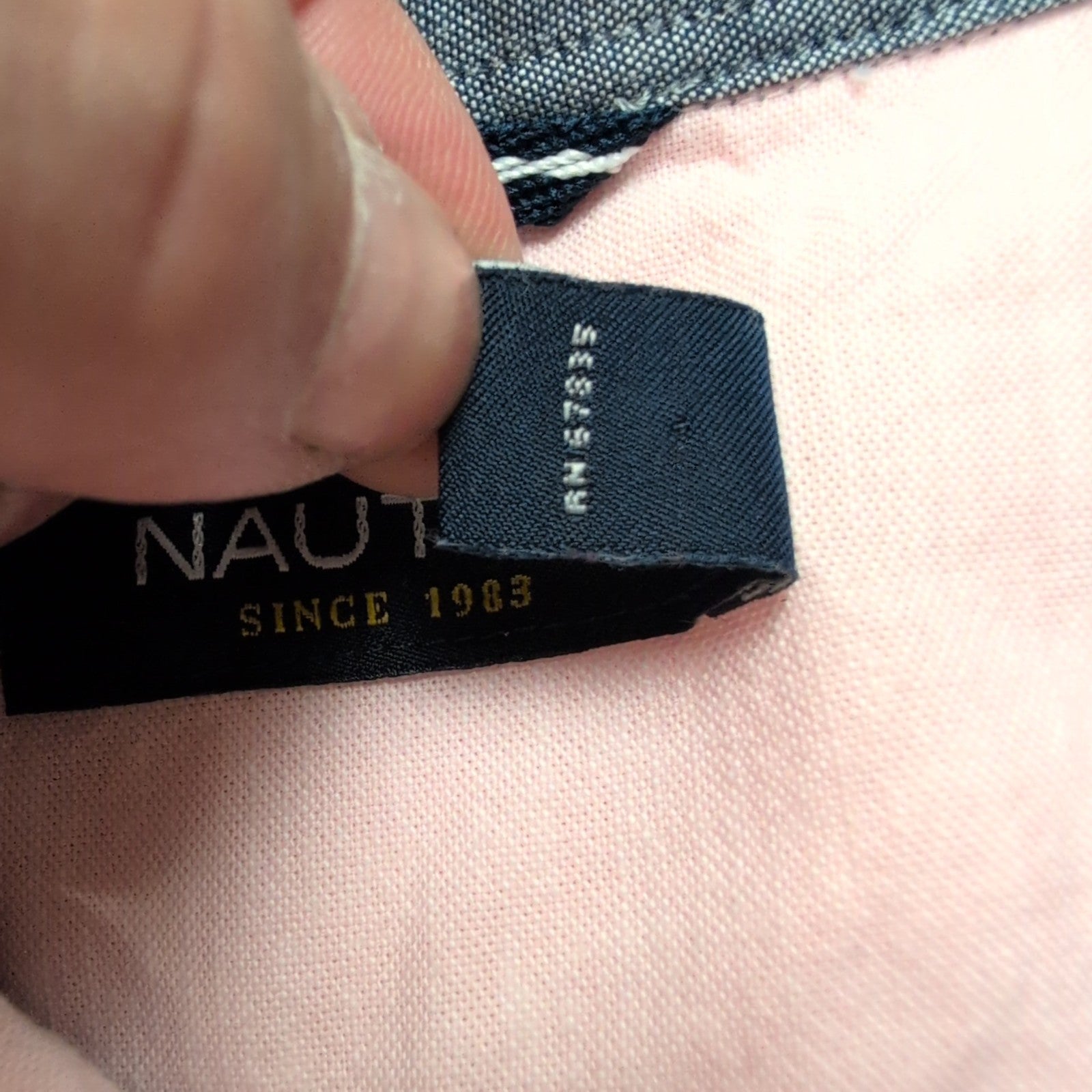 Chemise Nautica L Rose Pâle Made in Mauritius 100% Coton Logo Brodé