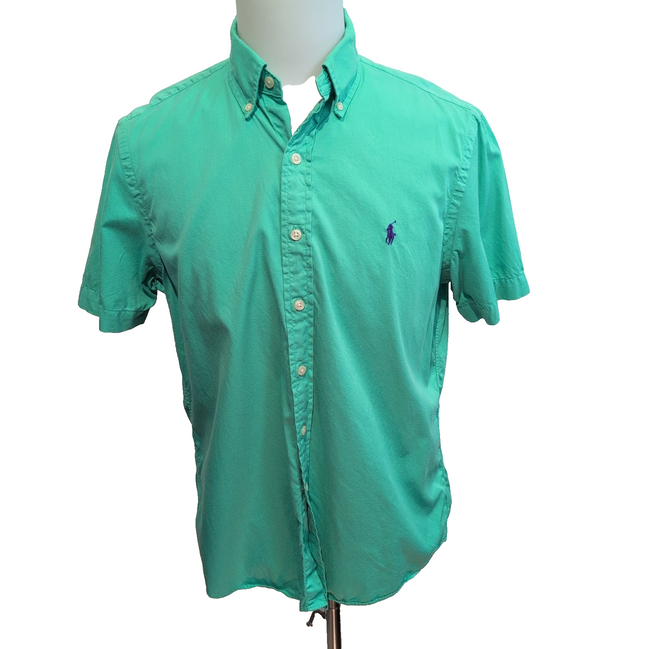 Chemise Ralph Lauren Homme M Vert Pomme Logo Violet Manches Courtes