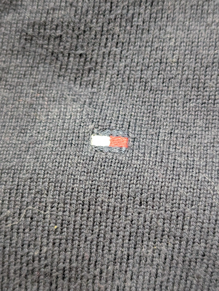 Pull Fin Tommy Hilfiger Femme Col V Bleu Taille S Logo Brodé