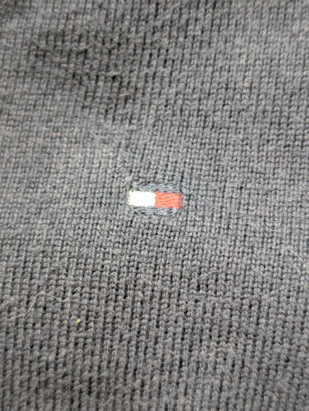 Pull Fin Tommy Hilfiger Femme Col V Bleu Taille S Logo Brodé