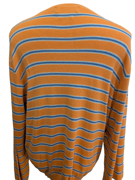 Pull Polo Ralph Lauren Col Rond Rayé Orange & Bleu 100% Coton Pima - Taille XXL