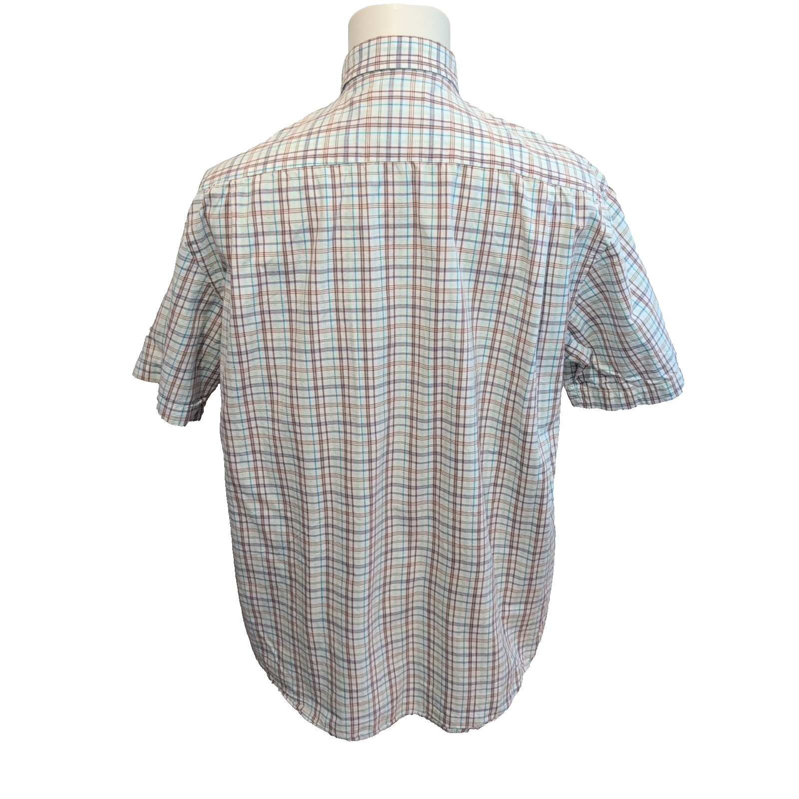 Chemise Manches Courtes Nautica Taille XL 100% Coton Marron Bleu Blanc Poche