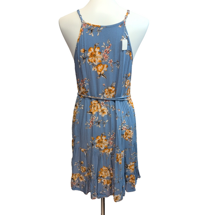 Robe d'été Fleurie Bleue Rayonne Taille Ajustable Bretelles Réglables