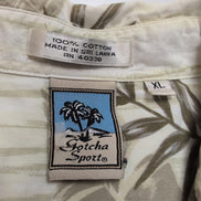 Chemise Hawaïenne Gotcha Sport XL 100% Coton Blanc Feuillage Boutons Bois
