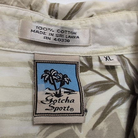 Chemise Hawaïenne Gotcha Sport XL 100% Coton Blanc Feuillage Boutons Bois