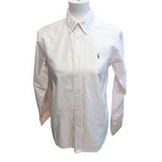 Chemise Ralph Lauren Femme XS / S Rose Pâle Logo Marron 100% Coton