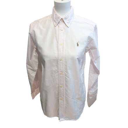 Chemise Ralph Lauren Femme XS / S Rose Pâle Logo Marron 100% Coton