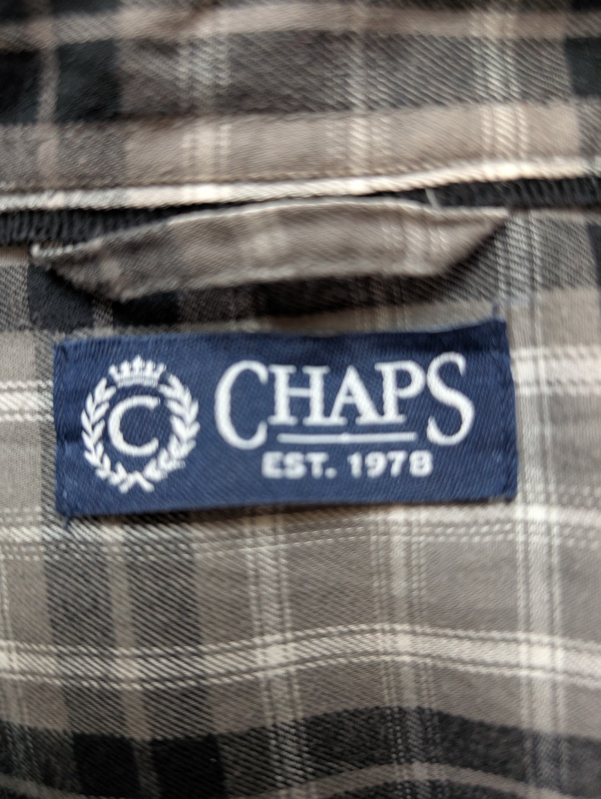 CHEMISE CHAPS Flanelle Carreaux Gris Noir S Homme Col Boutonné Coton