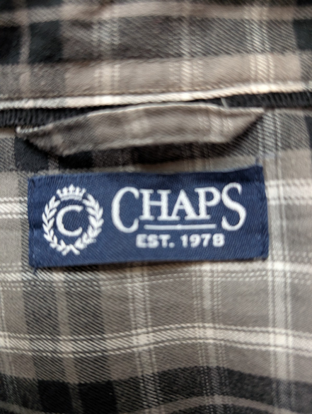 CHEMISE CHAPS Flanelle Carreaux Gris Noir S Homme Col Boutonné Coton