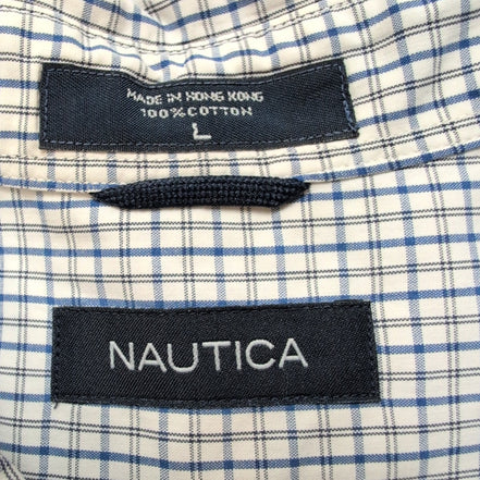 Chemise Nautica bleue à carreaux manches longues 1 poche L