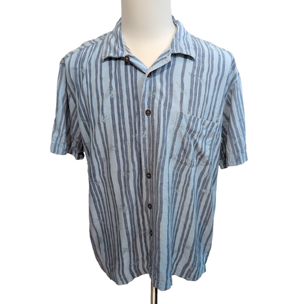 Chemise Hawaïenne Kona Wind L Rayures Bleu Rayonne Coton Madagascar