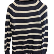 Pull Lauren Ralph Lauren femme S col zippé rayures marine écru jaune coton