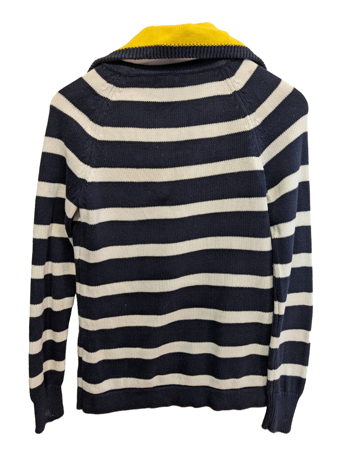 Pull Lauren Ralph Lauren femme S col zippé rayures marine écru jaune coton