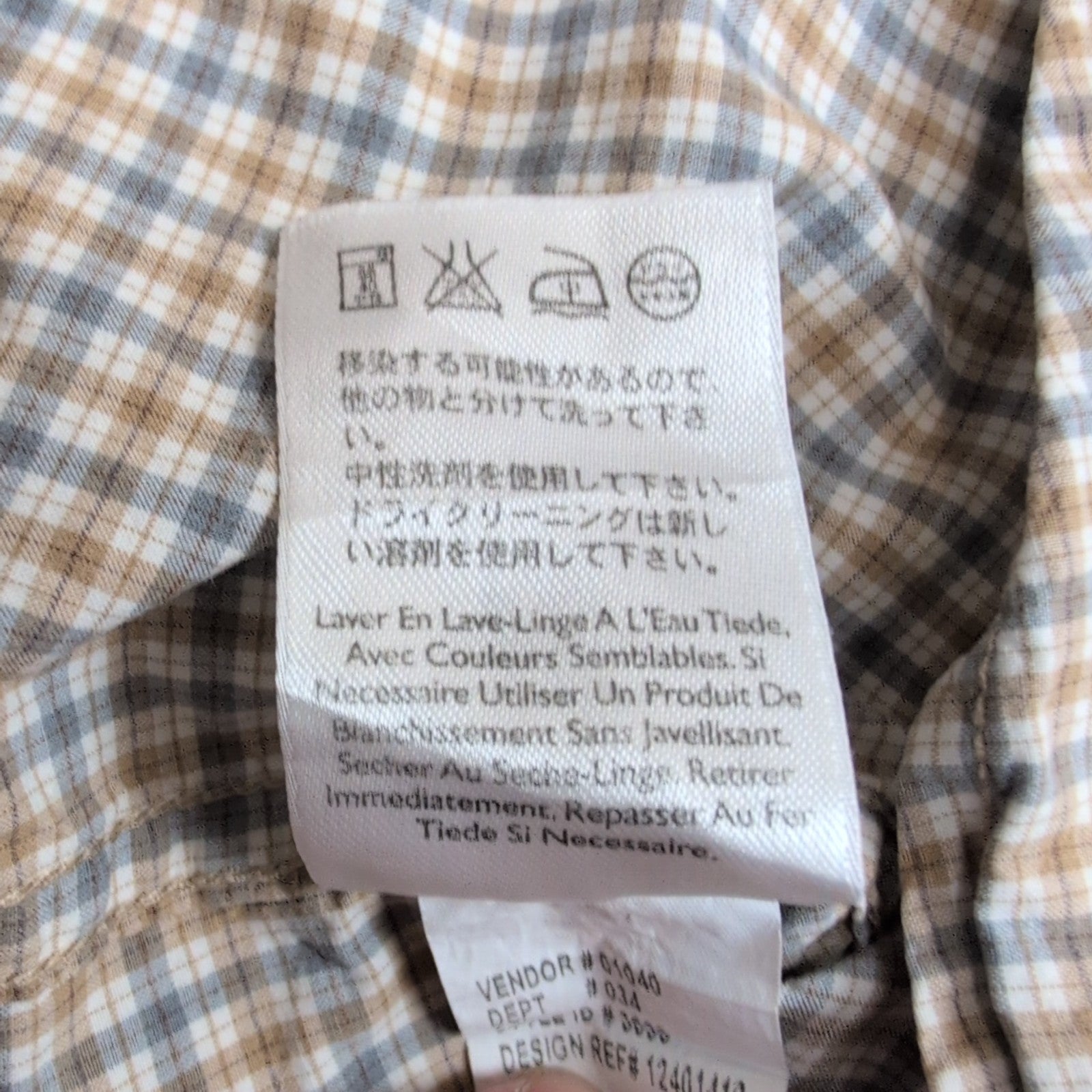 Chemise Eddie Bauer crème à carreaux 2 poches boutons à pression taille L #216e