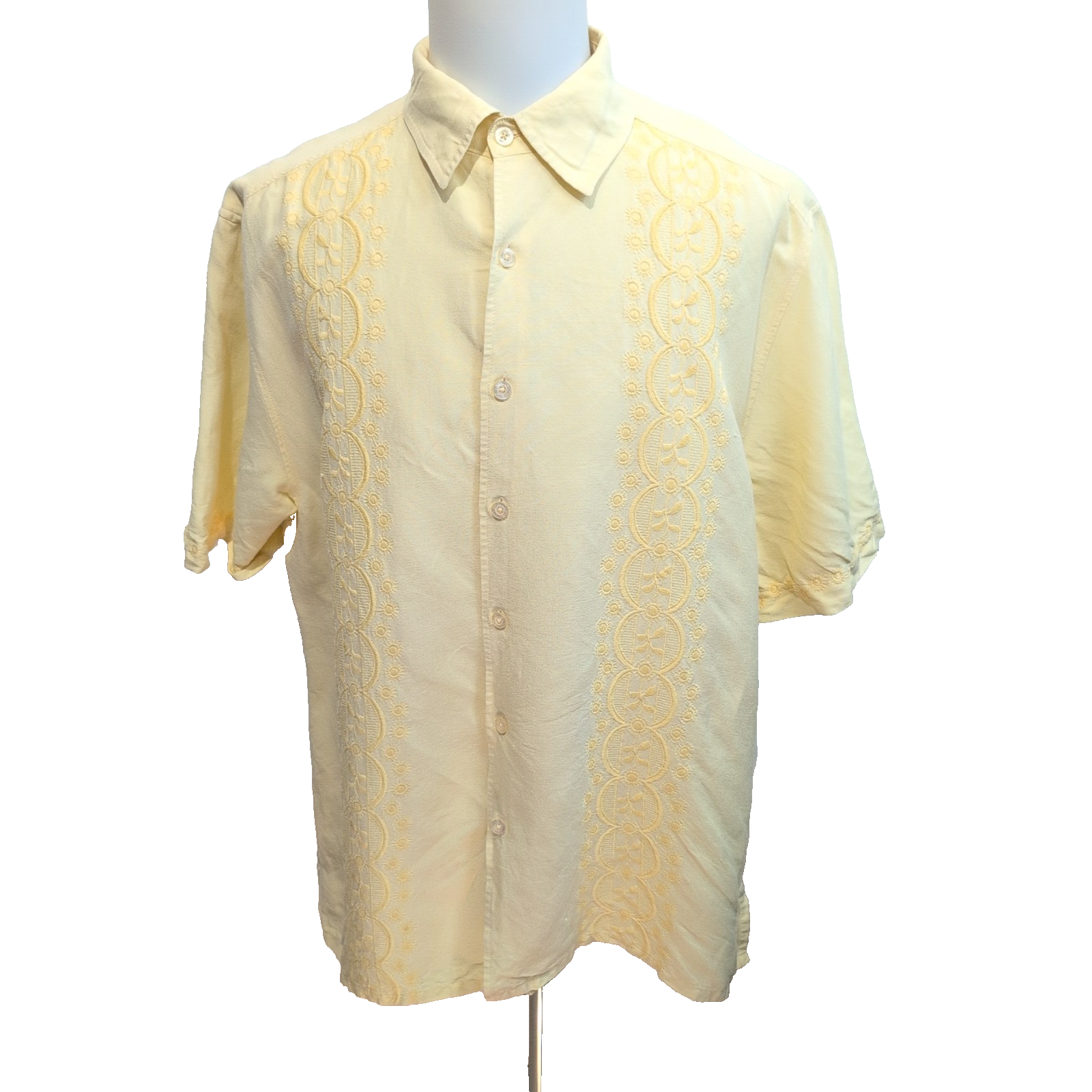 Chemise Hawaïenne Visitor XL Lin Rayonne Style Cuba Panama Jaune Pâle