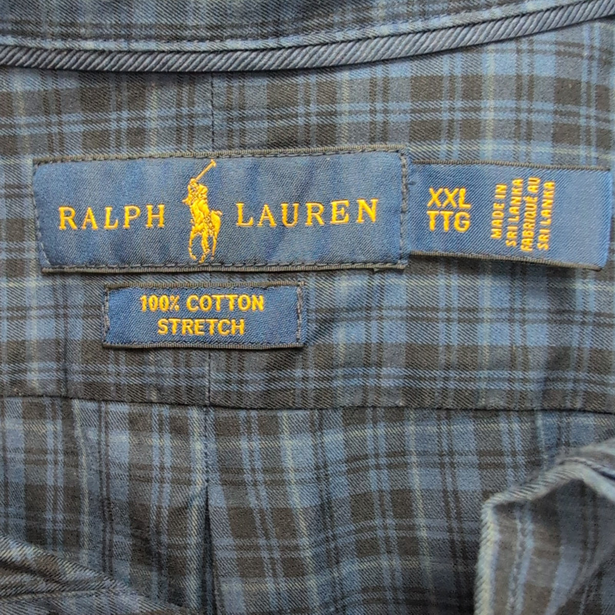 Chemise Ralph Lauren XXL Bleu Noir Carreaux Logo Marine Manches Longues