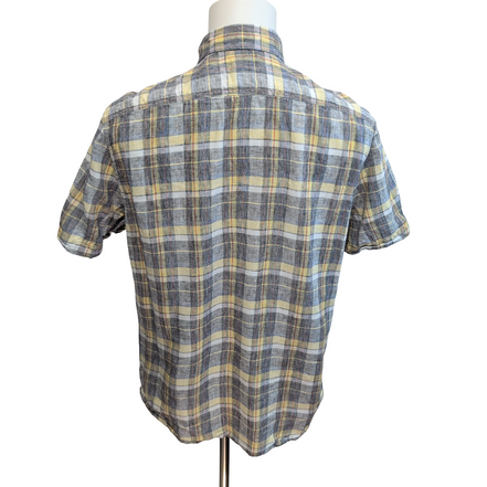 Chemise Levi's M Carreaux Jaune Gris Lin Coton Manches Courtes