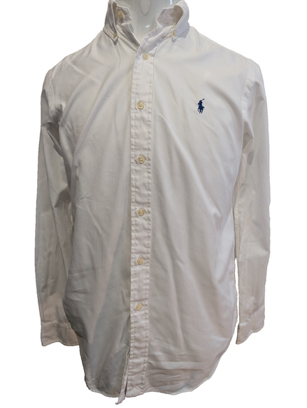 Ralph Lauren Chemise Classic Fit S/M Blanche Logo Bleu Marine