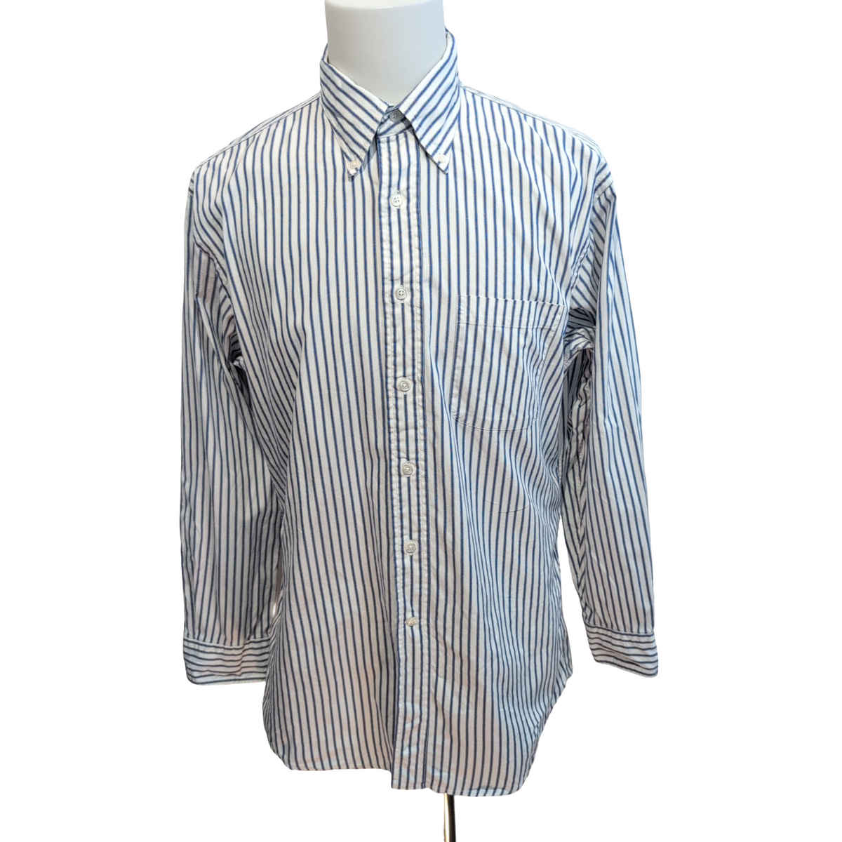 Chemise Lands' End Oxford L/XL Blanche Rayures Bleues manches longues