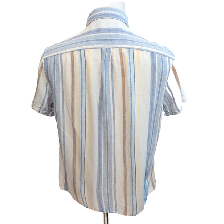 Chemise Lucky Brand S Lin Viscose Rayures Manches Courtes Poche