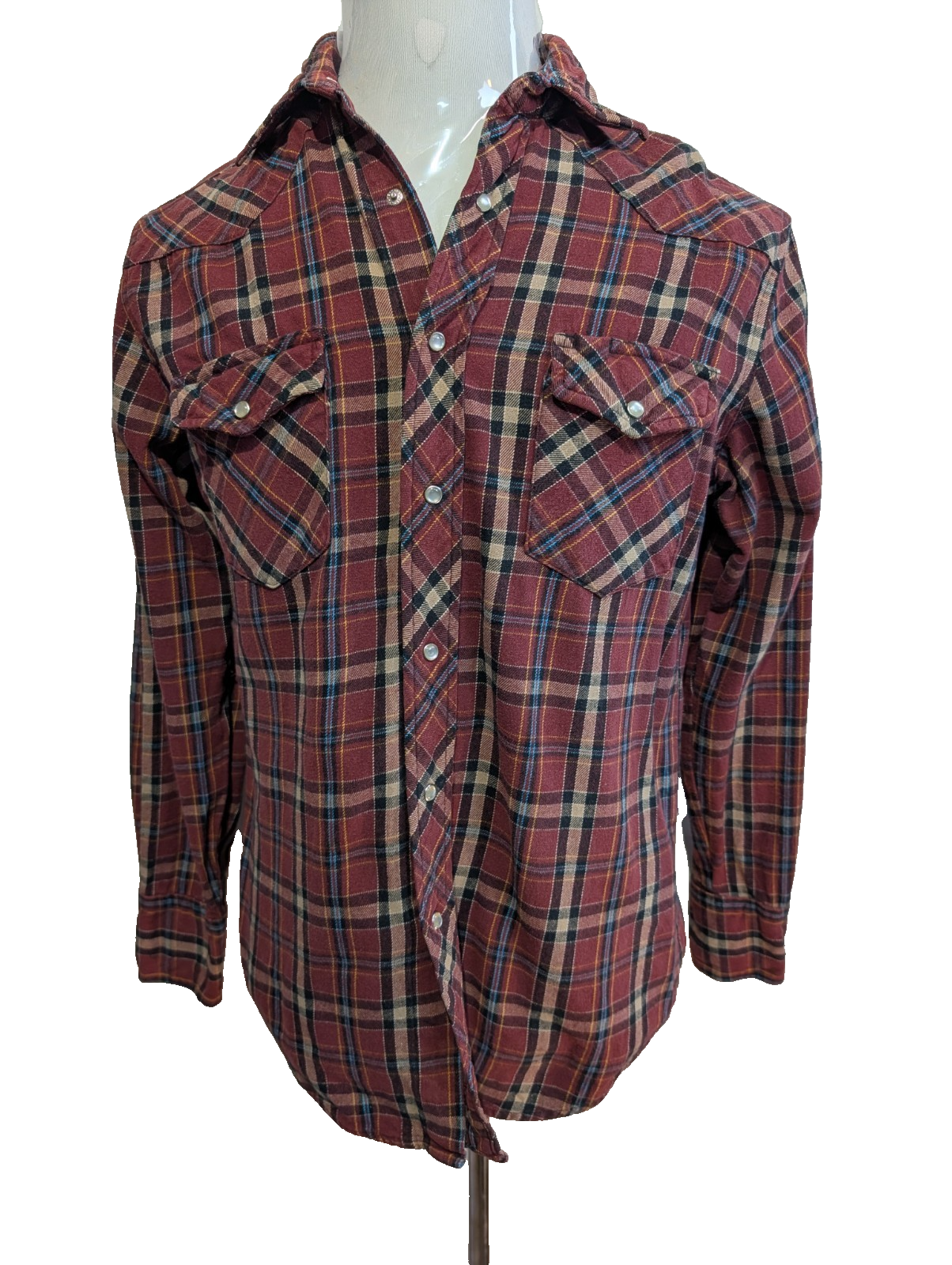 WRANGLER Chemise Flanelle Western Bordeaux Bleu M EE Boutons Pression | 328S