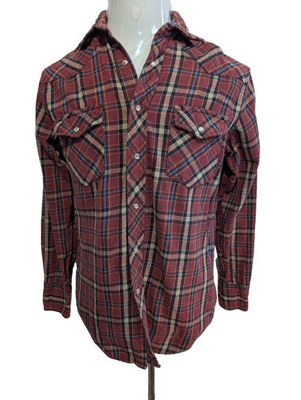 WRANGLER Chemise Flanelle Western Bordeaux Bleu M EE Boutons Pression | 328S