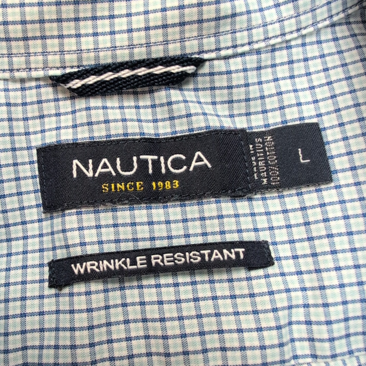 Chemise Nautica L Bleu Carreaux 100% Coton Made in Mauritius Manches courtes