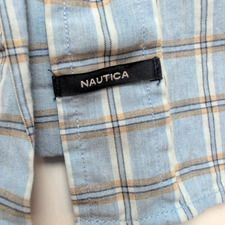 Chemise Nautica XL Bleu Clair Carreaux 100% Coton Logo Poche manches longues
