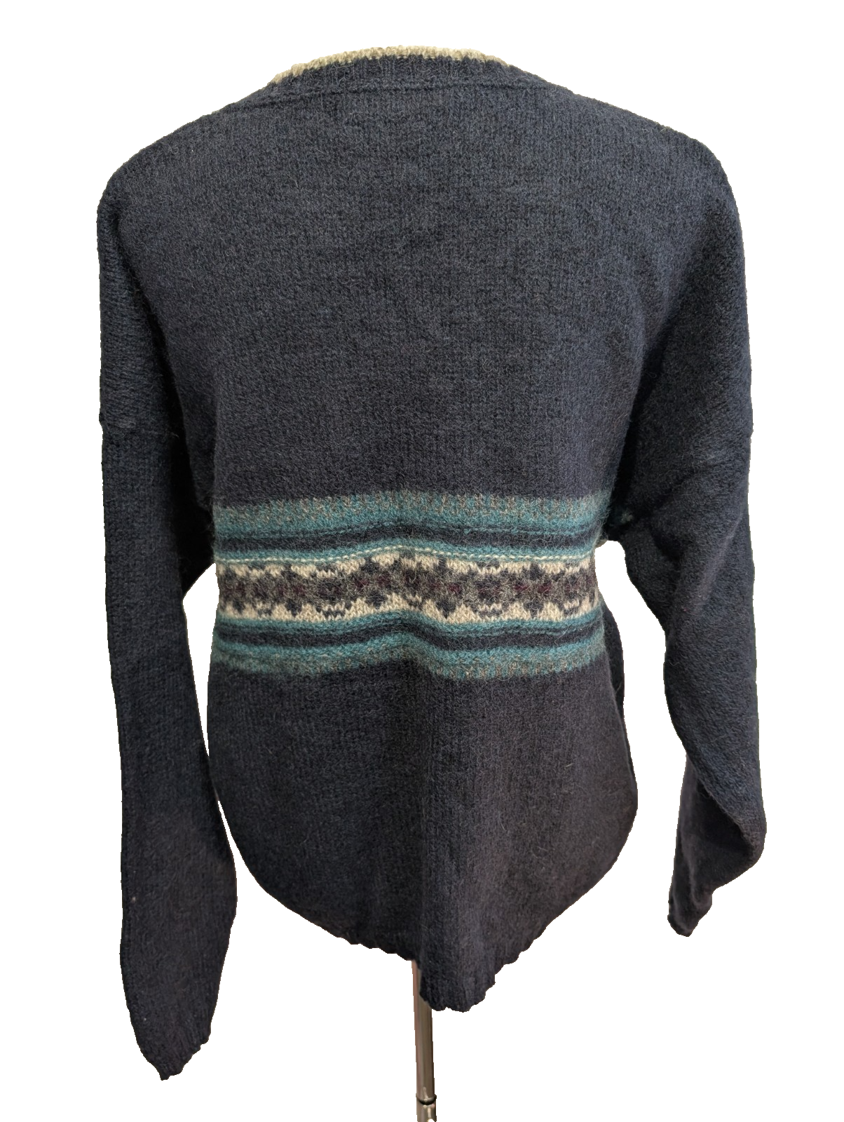 Pull EDDIE BAUER Vintage Ethnique MADE IN USA Laine Bleu Marine Taille L Femme