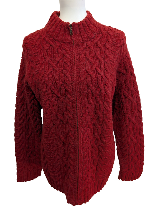 Gilet LAUREN RALPH LAUREN Rouge 100% LAINE Fait Main Torsadé Luxe Rare Femme