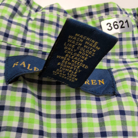 Chemise Ralph Lauren Enfant XL 18-20 Vert Bleu Carreaux Shirt Button Down
