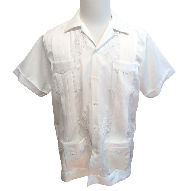 Chemise Guayabera Copacabana Mexico Satin Blanc Cuba Panama M manches courtes
