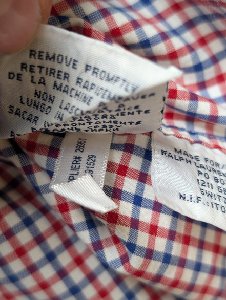 Chemise Polo Ralph Lauren Shirt M Custom Fit Vichy Bleu Rouge Blanc Button Down