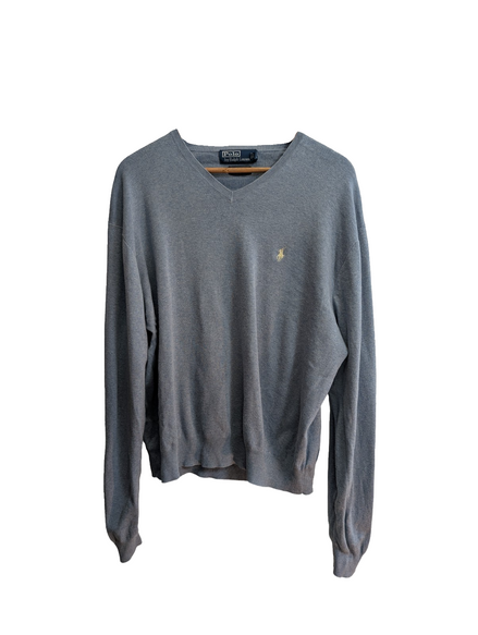 Pull Polo by Ralph Lauren col V bleu gris coton Pima logo taille XL