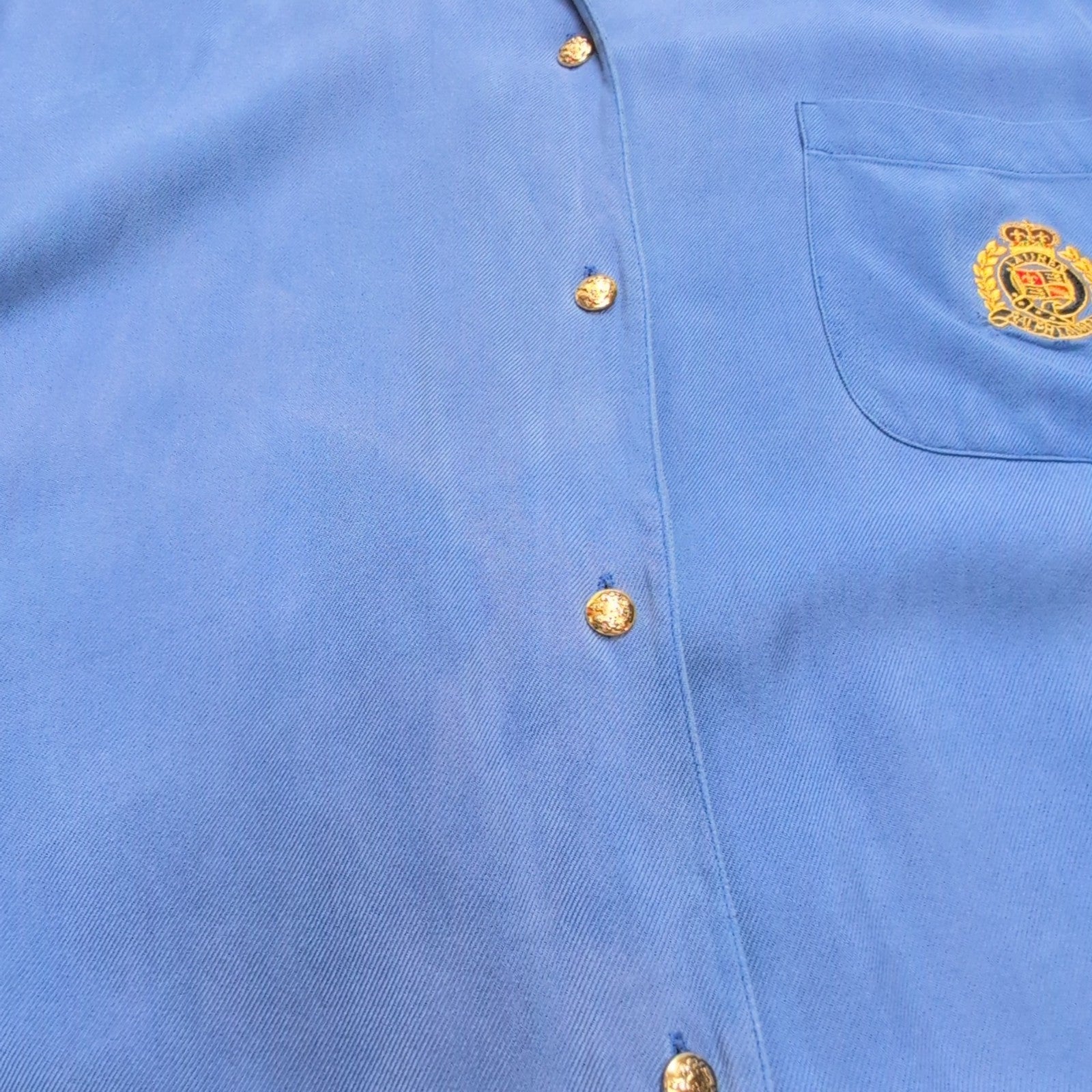 Chemise Lauren Ralph Lauren Femme S Soie Bleu Logo Écusson Doré Poche