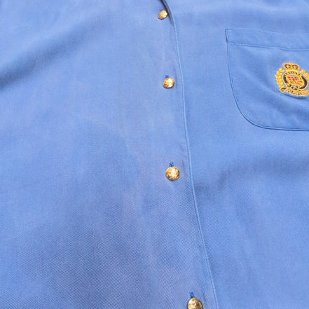Chemise Lauren Ralph Lauren Femme S Soie Bleu Logo Écusson Doré Poche