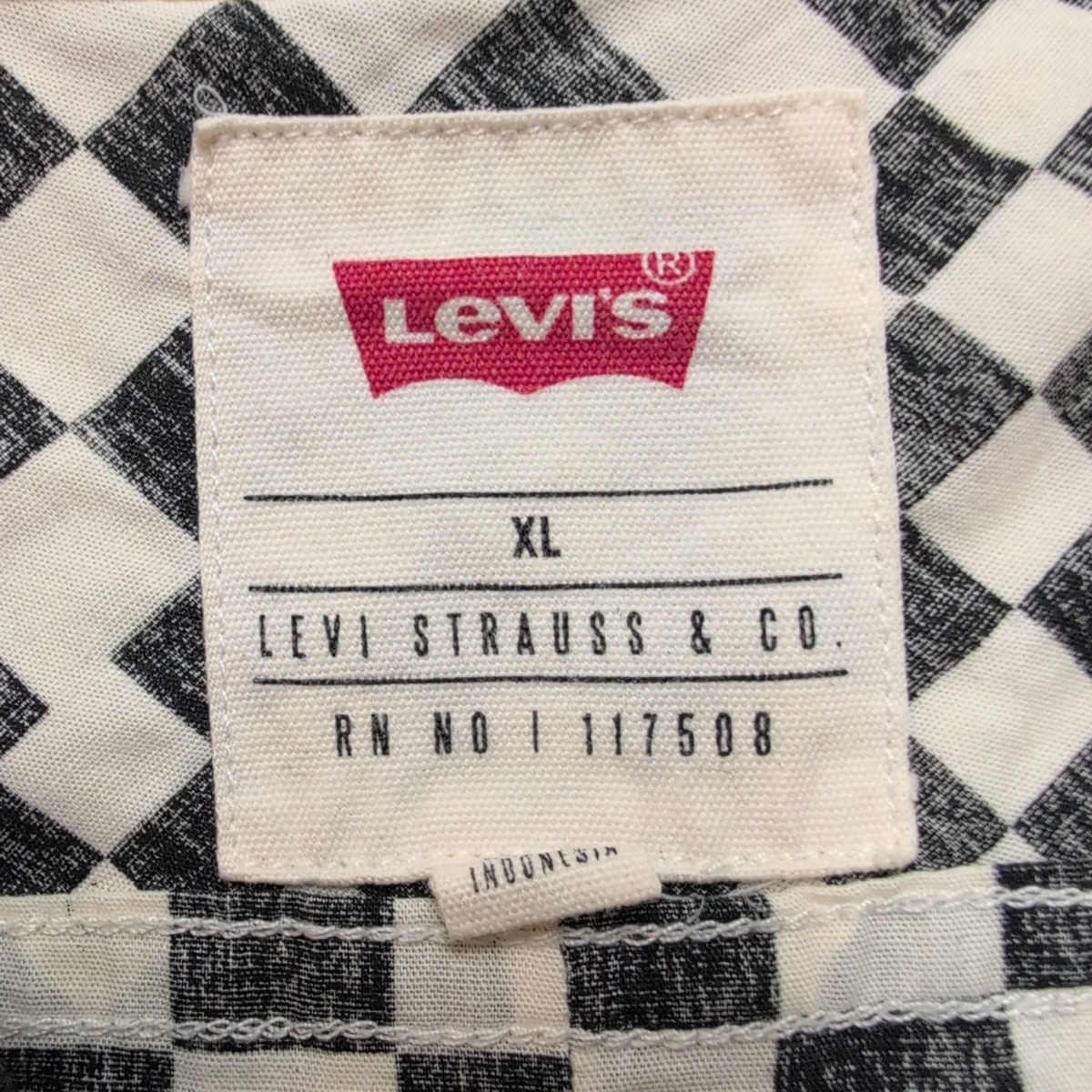 Chemise Levi's XL Noir Blanc Damier Checkerboard Logo Manches Courtes