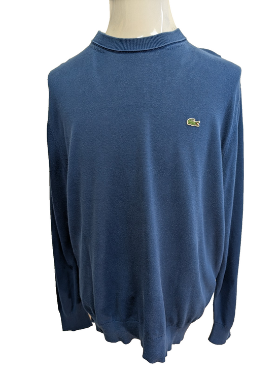 Pull Lacoste L bleu Classic Fit 100% coton col rond logo crocodile brodé