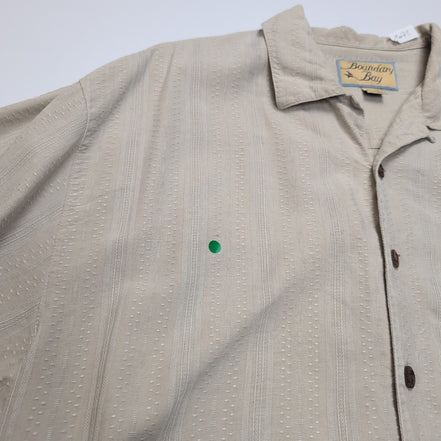 Chemise Hawaïenne Boundary Bay XLTG 100% Soie Gris Boutons Bois Palmier