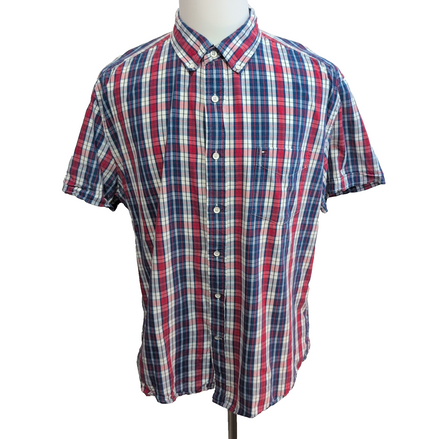Chemise Tommy Hilfiger Manche Courte Bleue Blanche Rouge Carreaux Taille XL Une