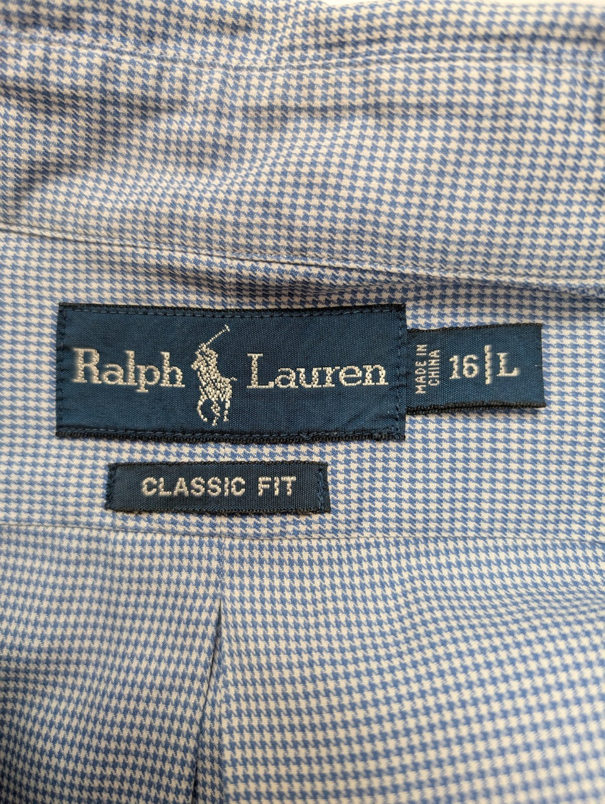 Chemise Polo Ralph Lauren Shirt L Classic Fit Pied-de-poule Bleu Button Down