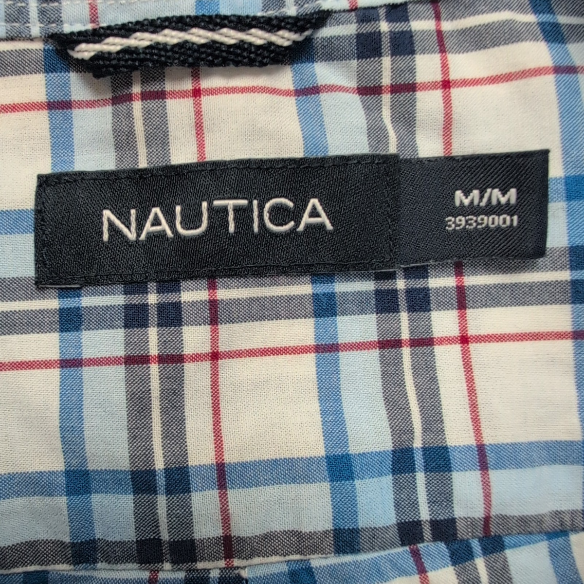 Chemise Nautica M Bleu Blanc Rouge Carreaux 100% Coton Manches Courtes
