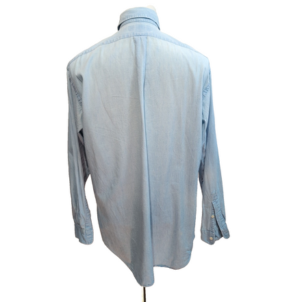 Chemise Ralph Lauren Blaire M Bleu Clair Effet Jean Logo Marron manches longues