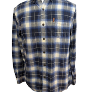 🌲 CHEMISE FLANELLE PERFORMANCE CHAPS M (M) CARREAUX BLEU BLANC LOGO CUIR